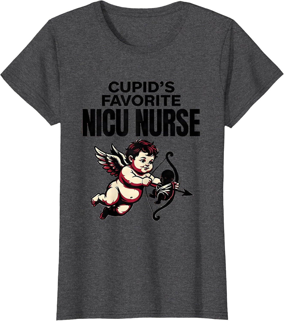 Women's Cupid's Favorite NICU Nurse Playful Retro Humor T-Shirt - Dark Heather Grey