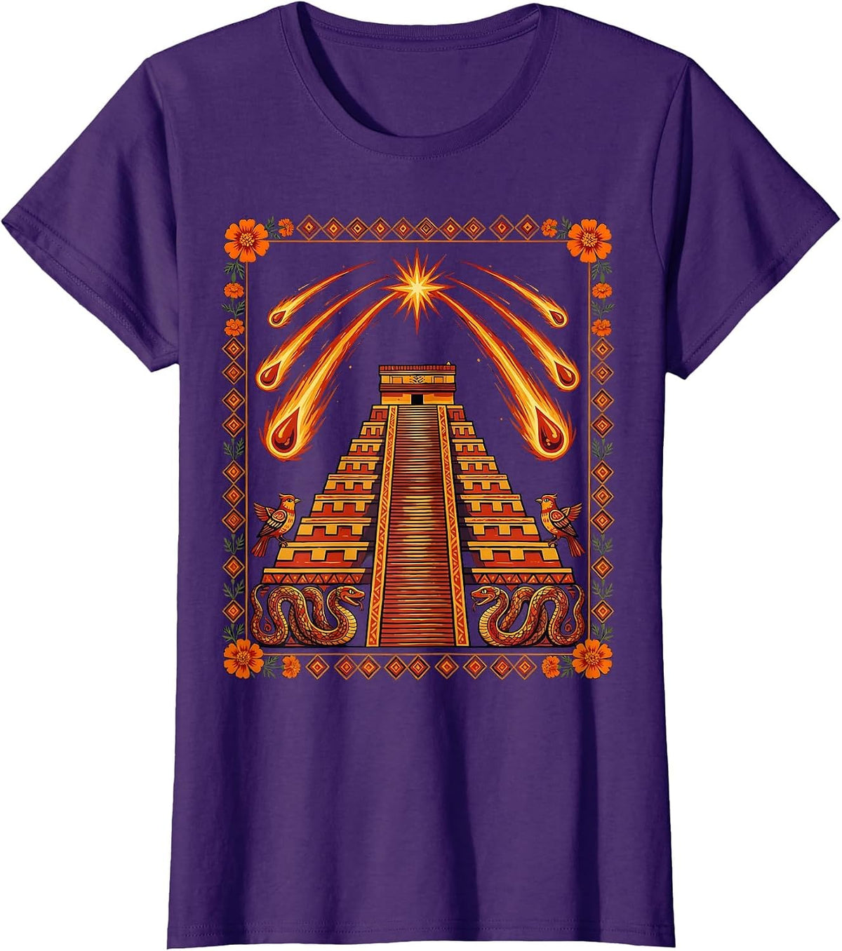 Women's Meteor Shower Over Ancient Mexican Ruins T-Shirt - Purple