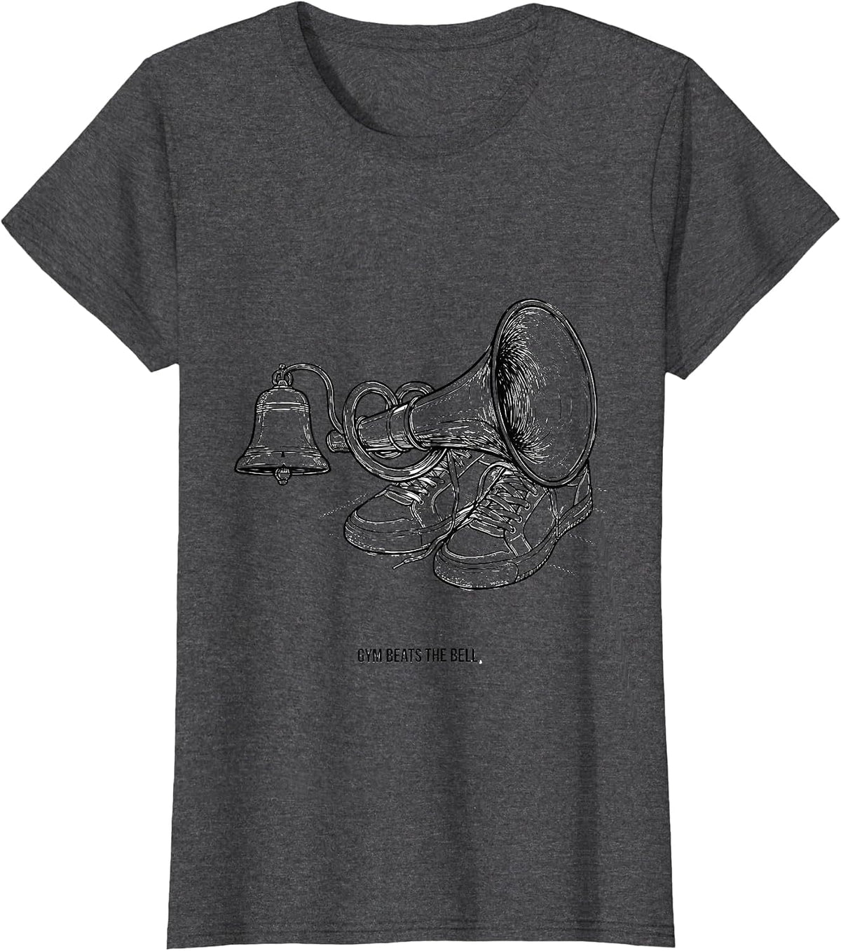 Gym Beats The Bell Funny PE Teacher Back To School Humor T-Shirt, Women, Dark Heather Grey, XX-Large - As Pictured