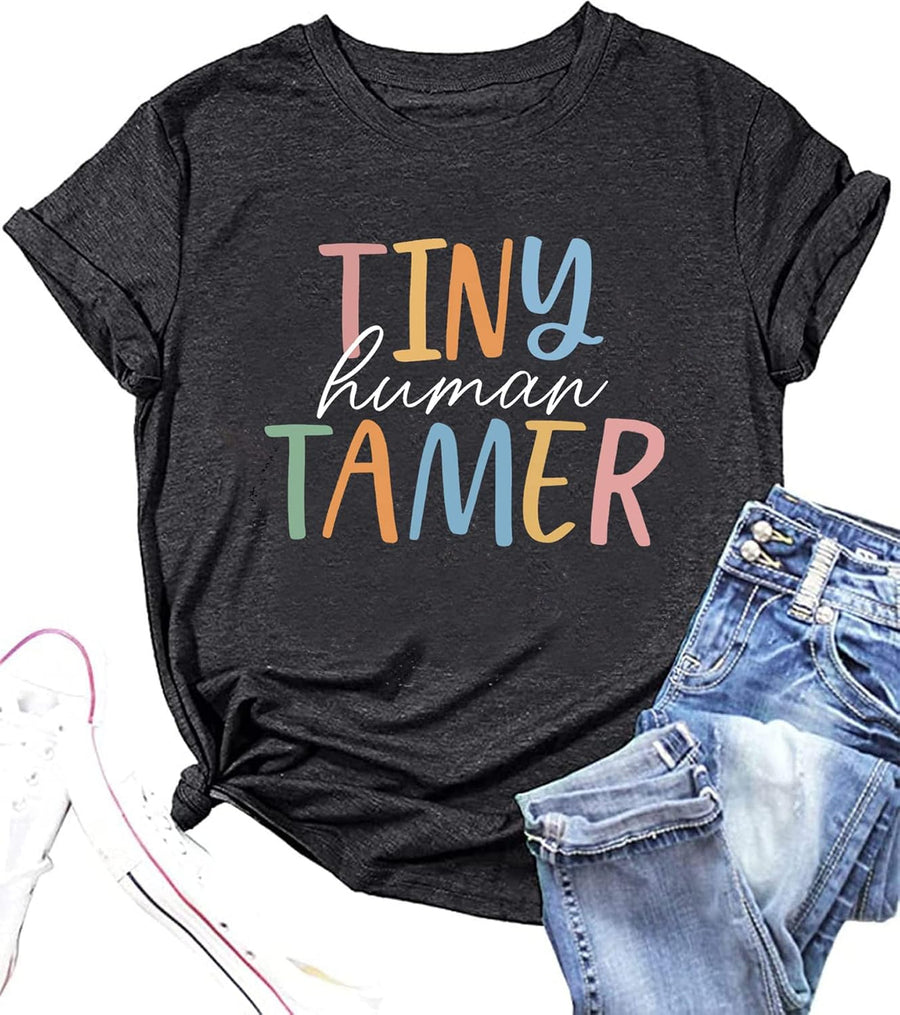 Preschool Teacher Shirts for Women Kindergarten & Elementary School Teaching Funny Tee Tops - Grey Tamer
