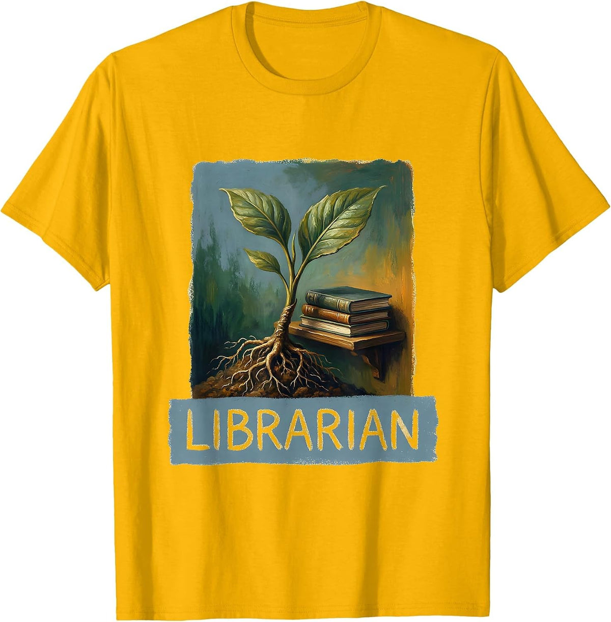 Librarian Storybook Floral Teacher Gift School Start T-Shirt - Golden Yellow