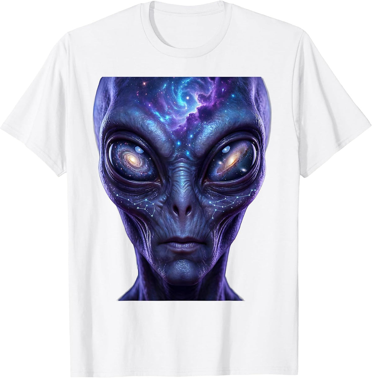 Men's Alien Face Galaxy Eyes Close-Up Illustration T-Shirt - White
