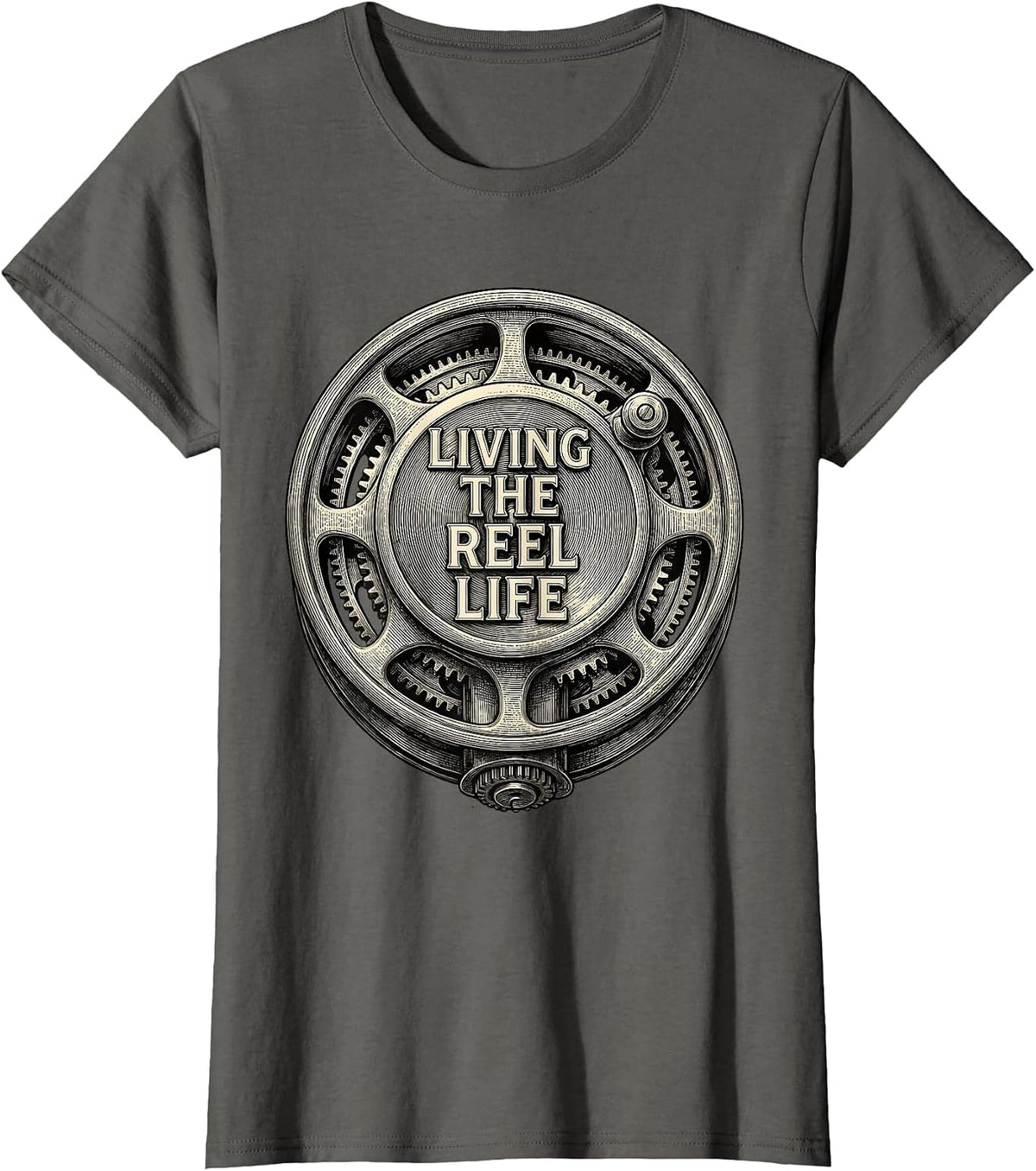 Women's Living the Reel Life Funny Fishing Design T-Shirt - Asphalt Grey