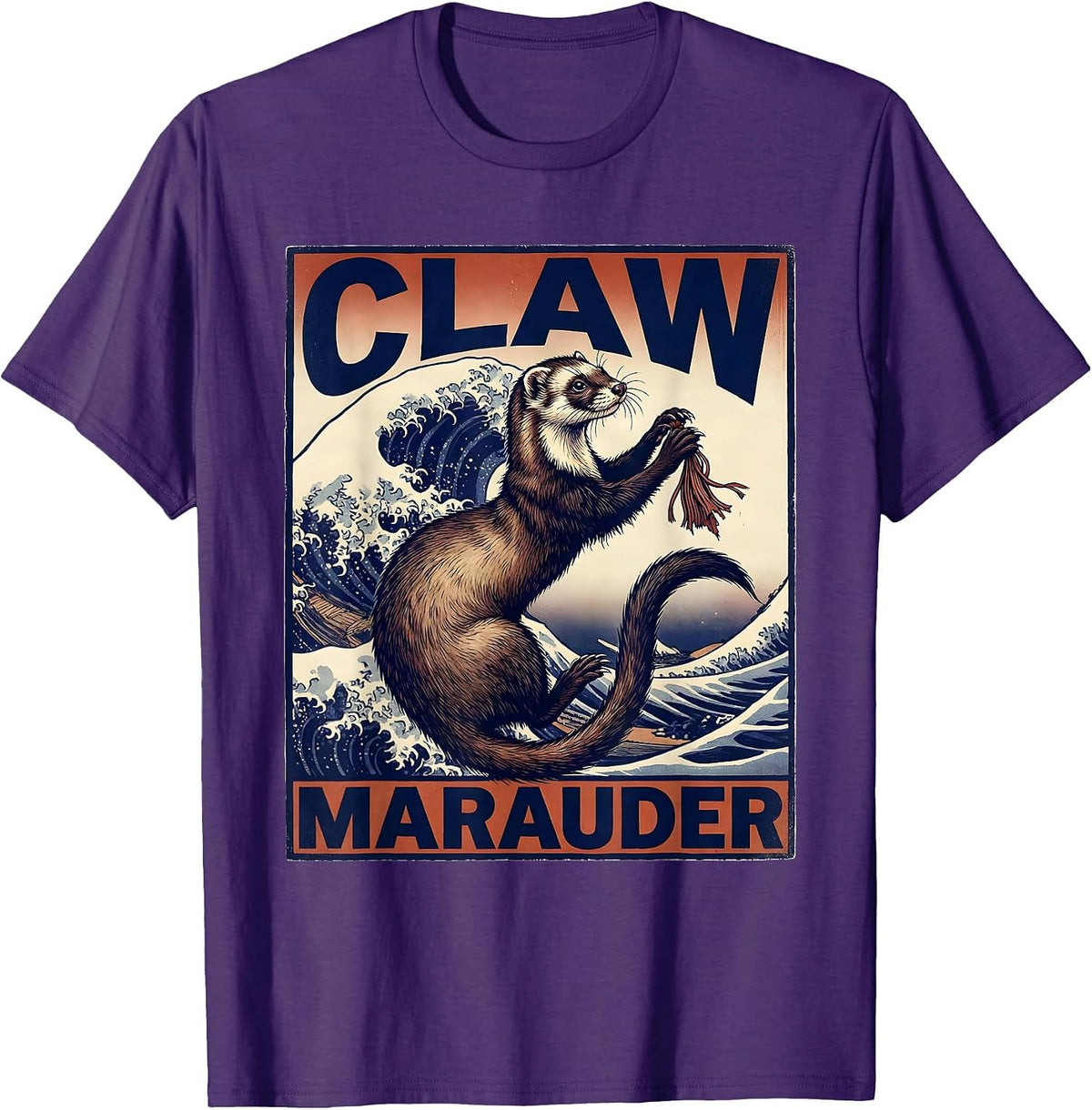 Claw Marauder Ukiyo-e Ferret Lover Gift T-Shirt - Purple
