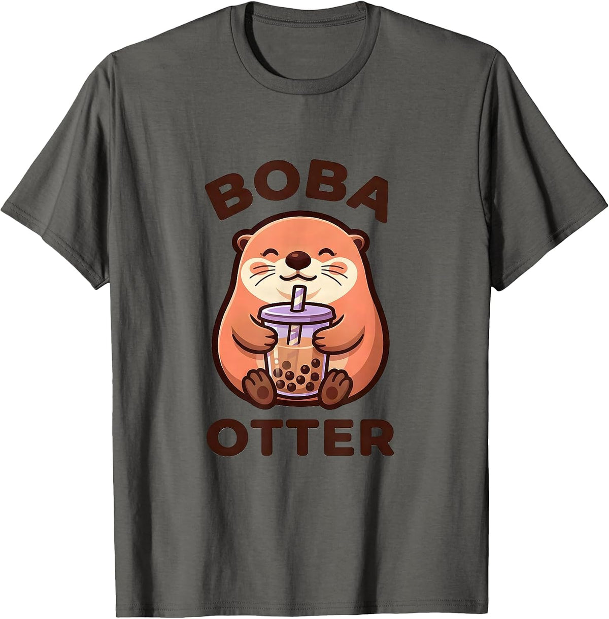 Boba Otter Cute Kawaii Animal Boba Tea Lover Gift T-Shirt - Asphalt Grey