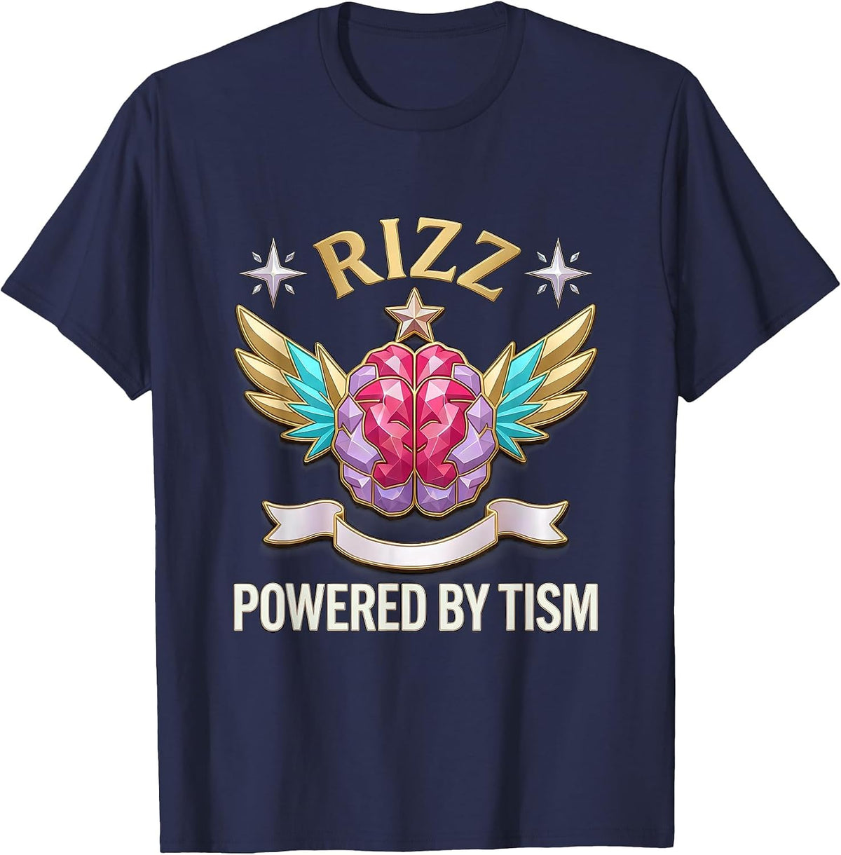 Rizz Powered by Tism Funny Autism Awareness Design T-Shirt - Navy Blue