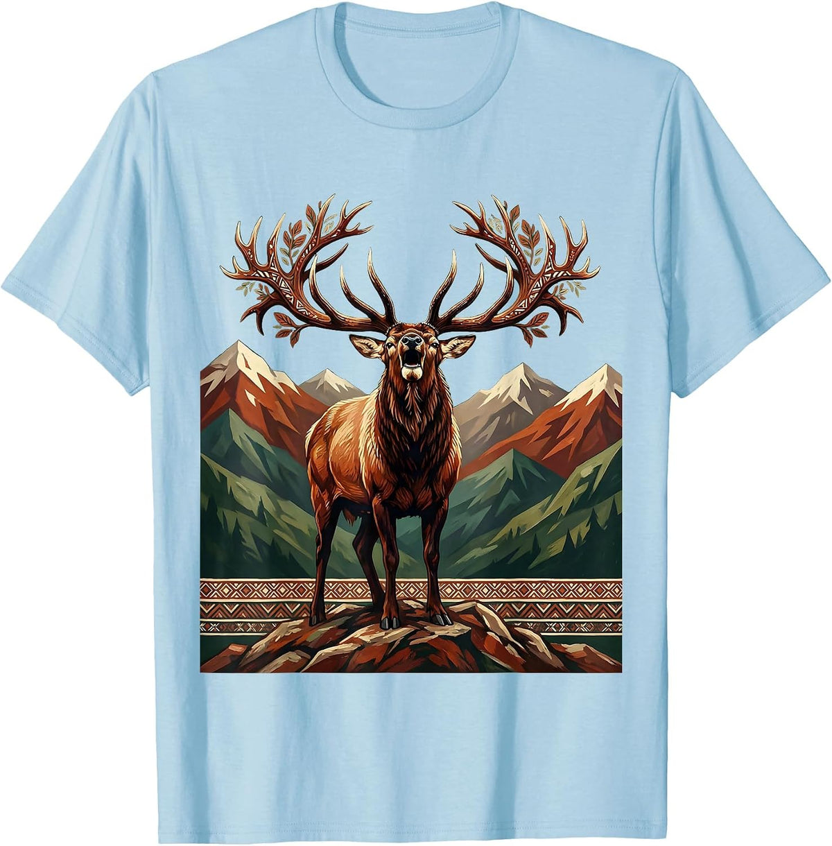 Men's Elk Bugling on Rocky Mountain Ridge T-Shirt - Baby Blue