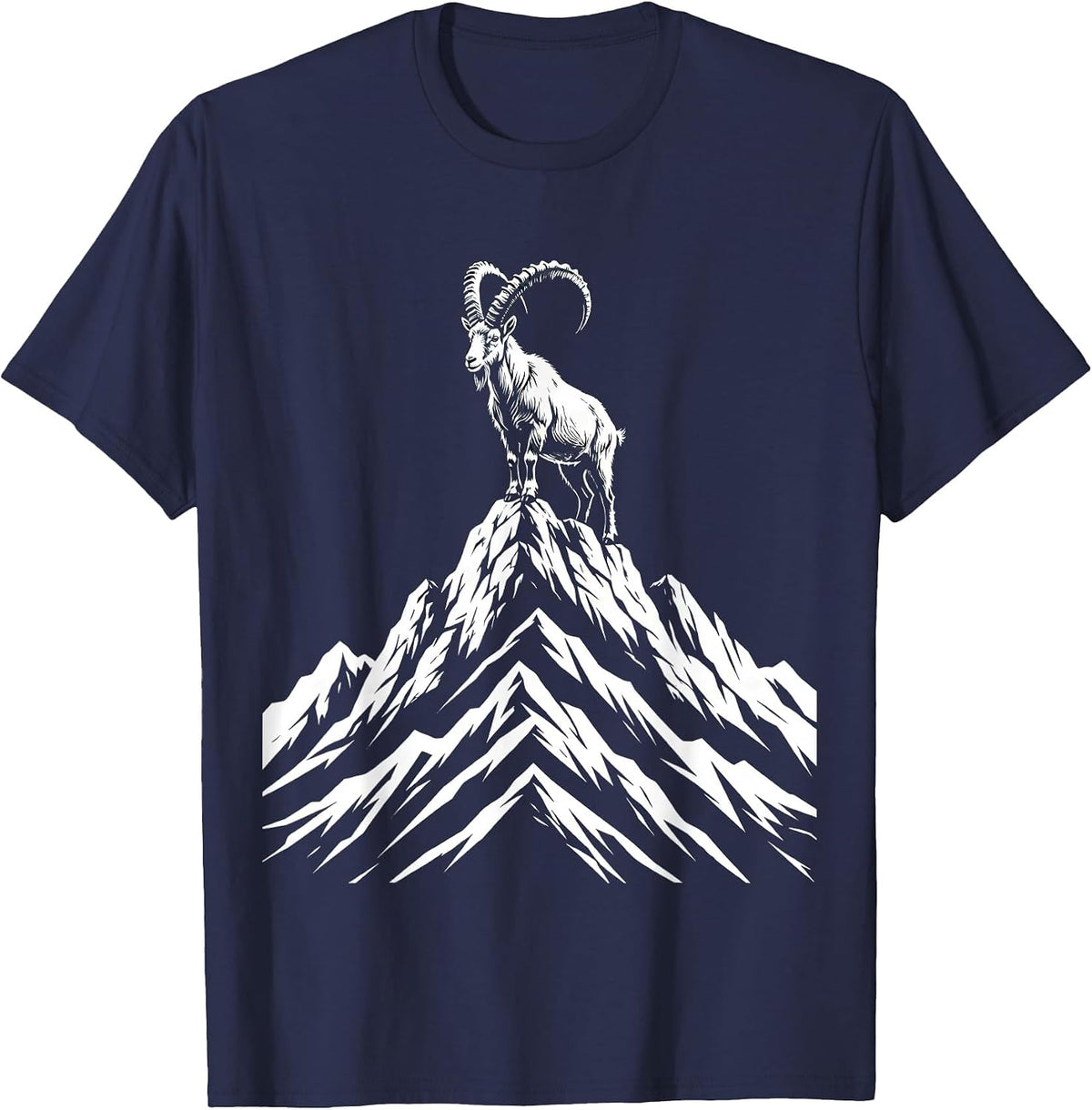 Capricorn Mountain Goat Snowy Peak Zodiac T-Shirt - Navy Blue