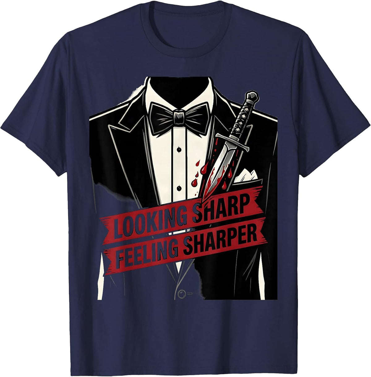 Looking Sharp Feeling Sharper Tuxedo Design T-Shirt - Navy Blue