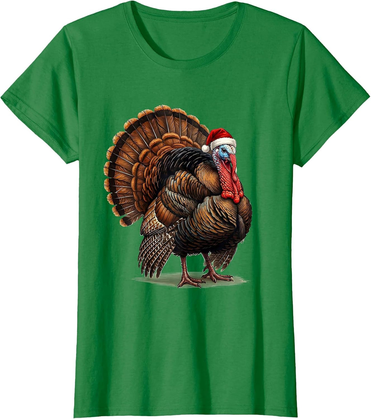 Women's Turkey Santa Hat Farm Animal Christmas Humor T-Shirt - Kelly Green