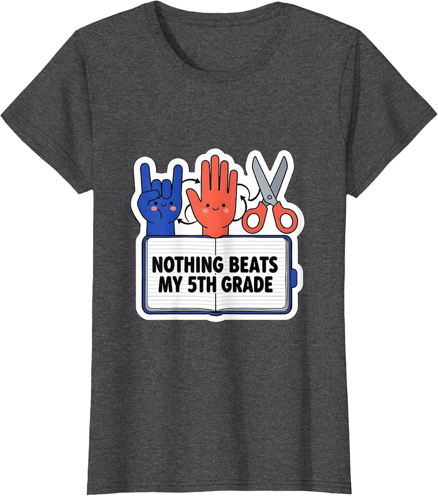 Women's Nothing Beats My 5th Grade Funny Back To School Rock Paper T-Shirt - Dark Heather Grey