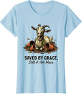 Women's Saved By Grace Still A Hot Mess Funny Christian Goat Lover T-Shirt - Baby Blue