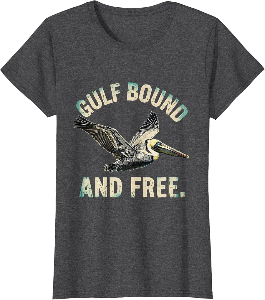 Women's Gulf Bound and Free Gulf of America Design T-Shirt - Dark Heather Grey