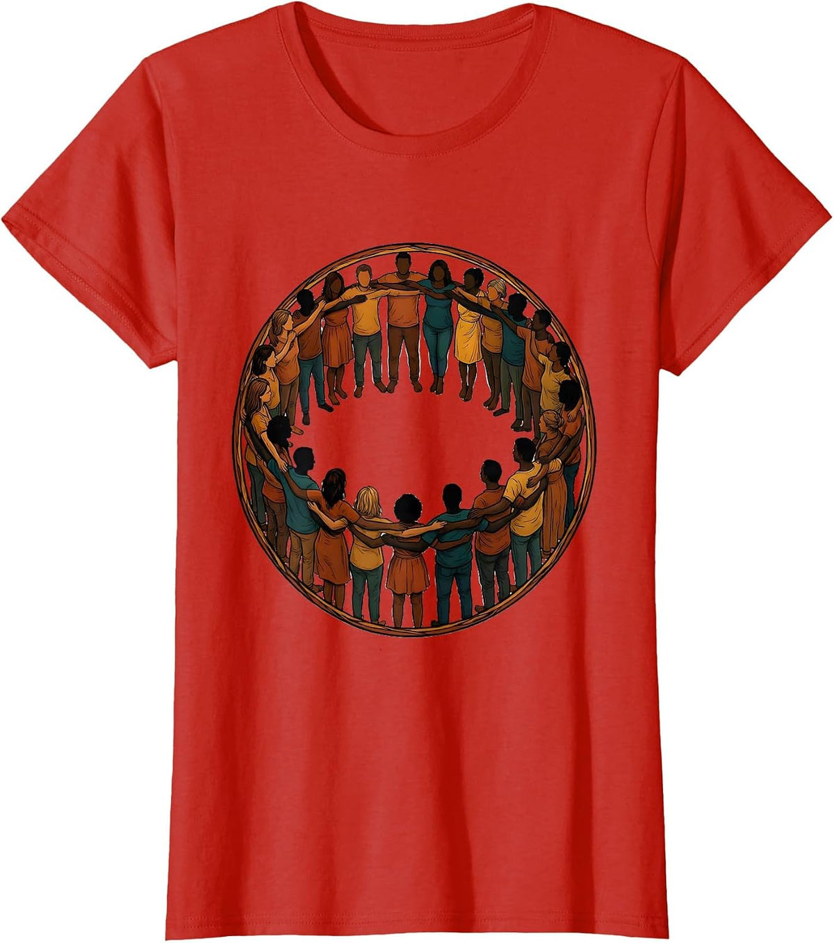 Women's Social Worker Diverse Unity Circle Graphic T-Shirt - Red