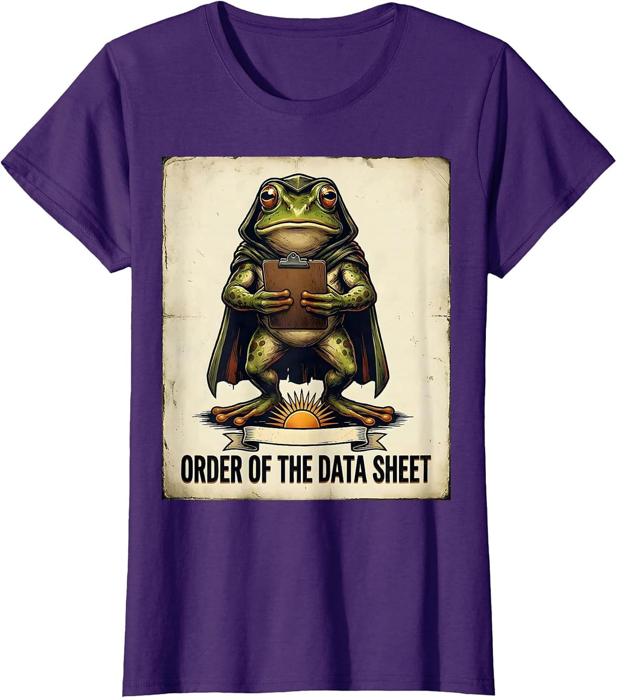 Order of the Data Sheet Vintage Frog Teacher Back To School T-Shirt, Women, Purple, Large - As Pictured