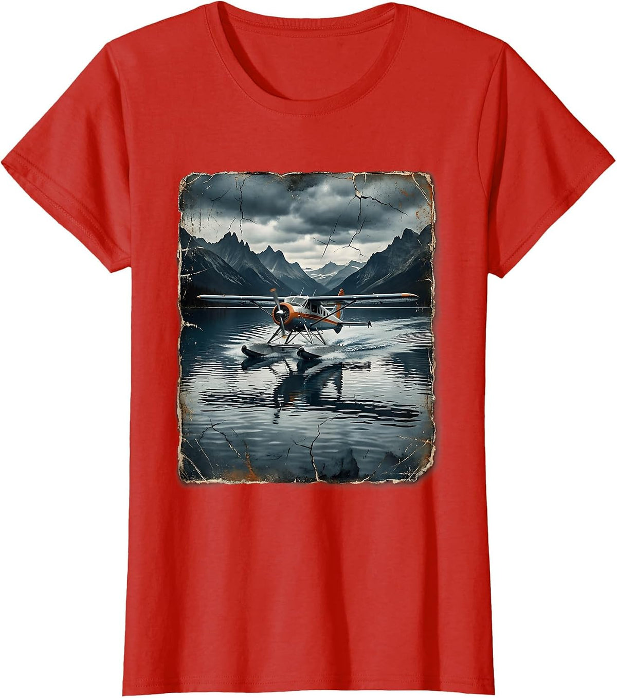 Float Plane Landing on Glacial Lake Alaska T-Shirt - Red