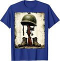 Fallen Soldier Helmet on Rifle Cross Memorial T-Shirt - Royal Blue