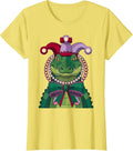 Mardi Gras Alligator Jester Crown and Beads T-Shirt - Lemon Yellow