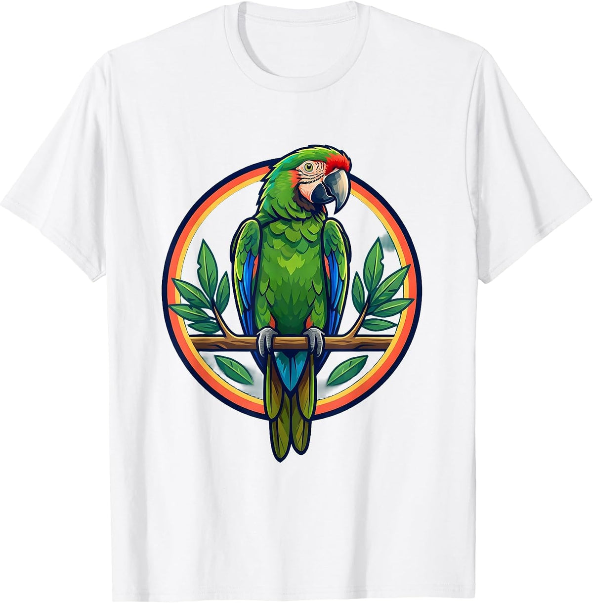 Puerto Rican Parrot Perched on Branch Illustration T-Shirt - White