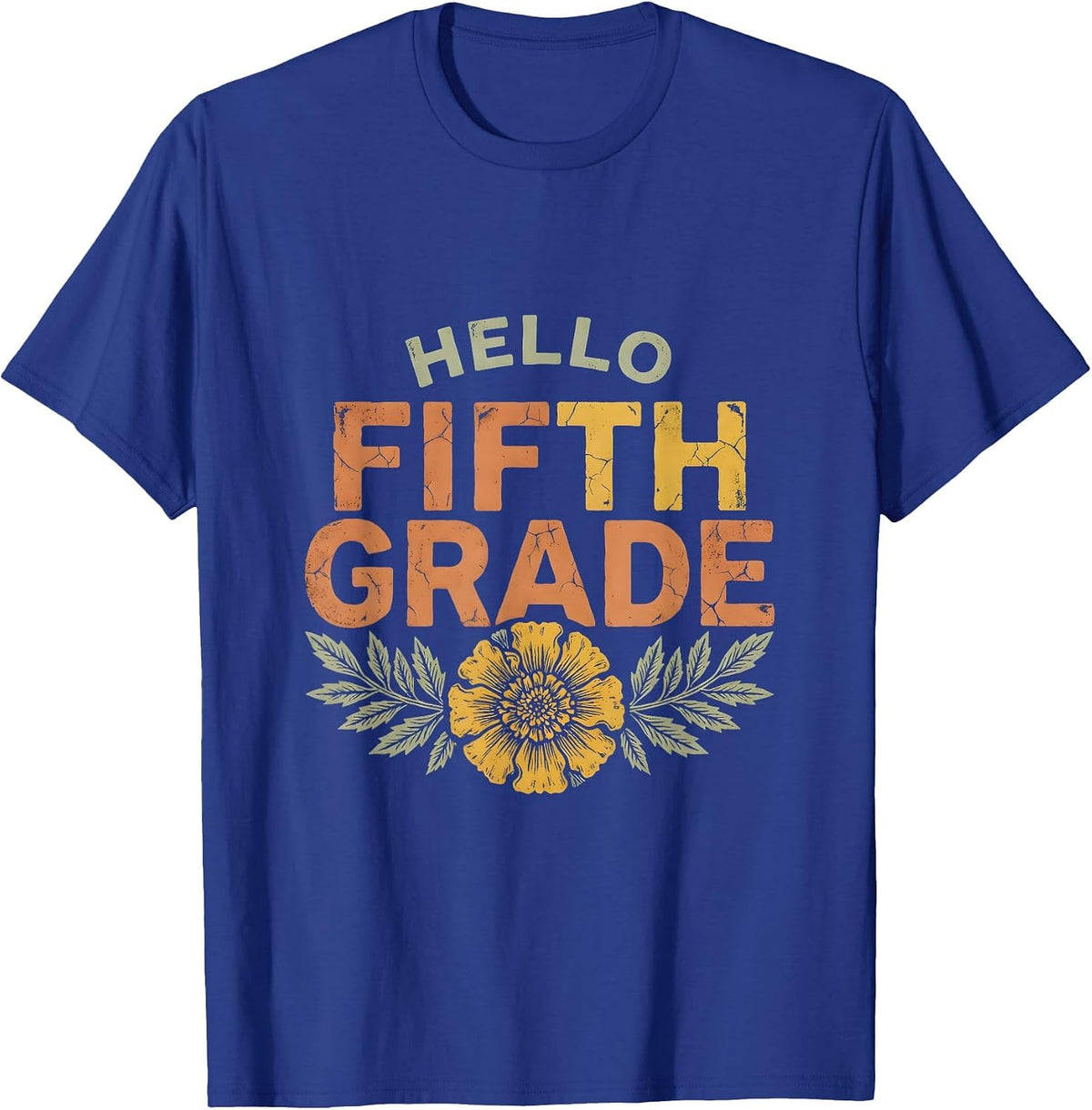 Men's Hello, Fifth Grade Boho Folk Floral Back To School Teacher T-Shirt - Royal Blue