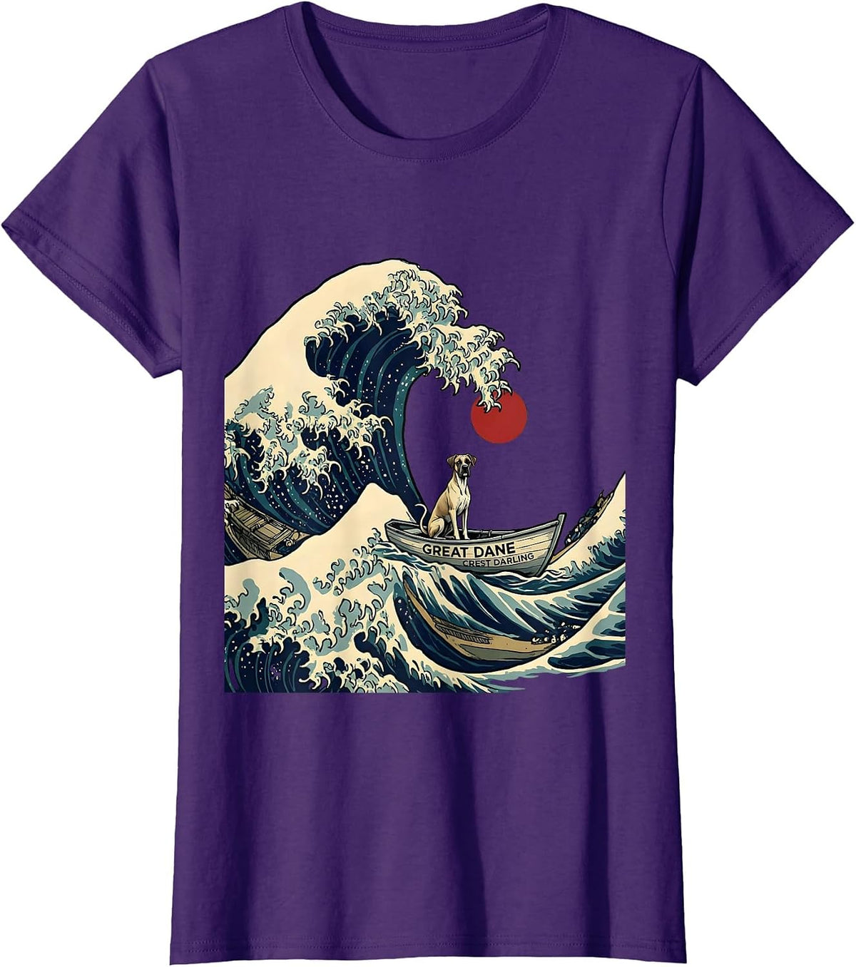 Women's Great Dane Crest Darling Cartoon Funny Dog Lover Animal T-Shirt - Purple