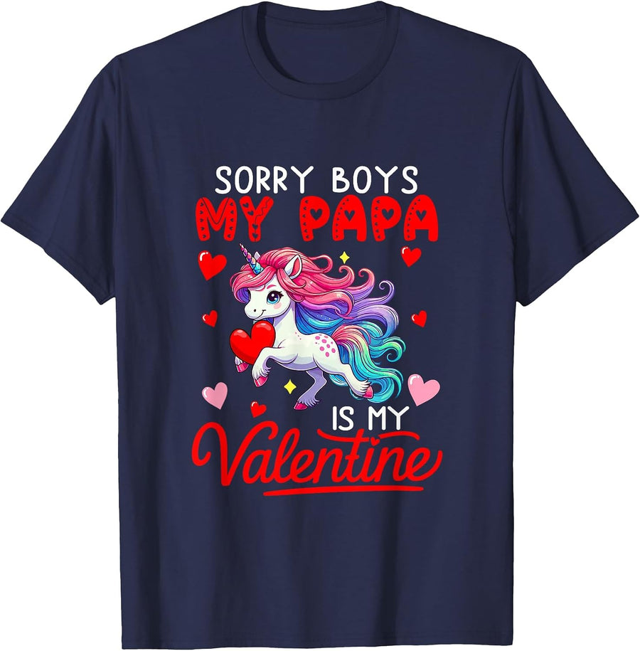 Sorry Papa is My Valentine Funny Joke Boys Cute Unicorn T-Shirt - Navy Blue