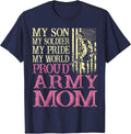 Proud Army Mama Veteran Family My Son My Soldier Military T-Shirt - Navy Blue