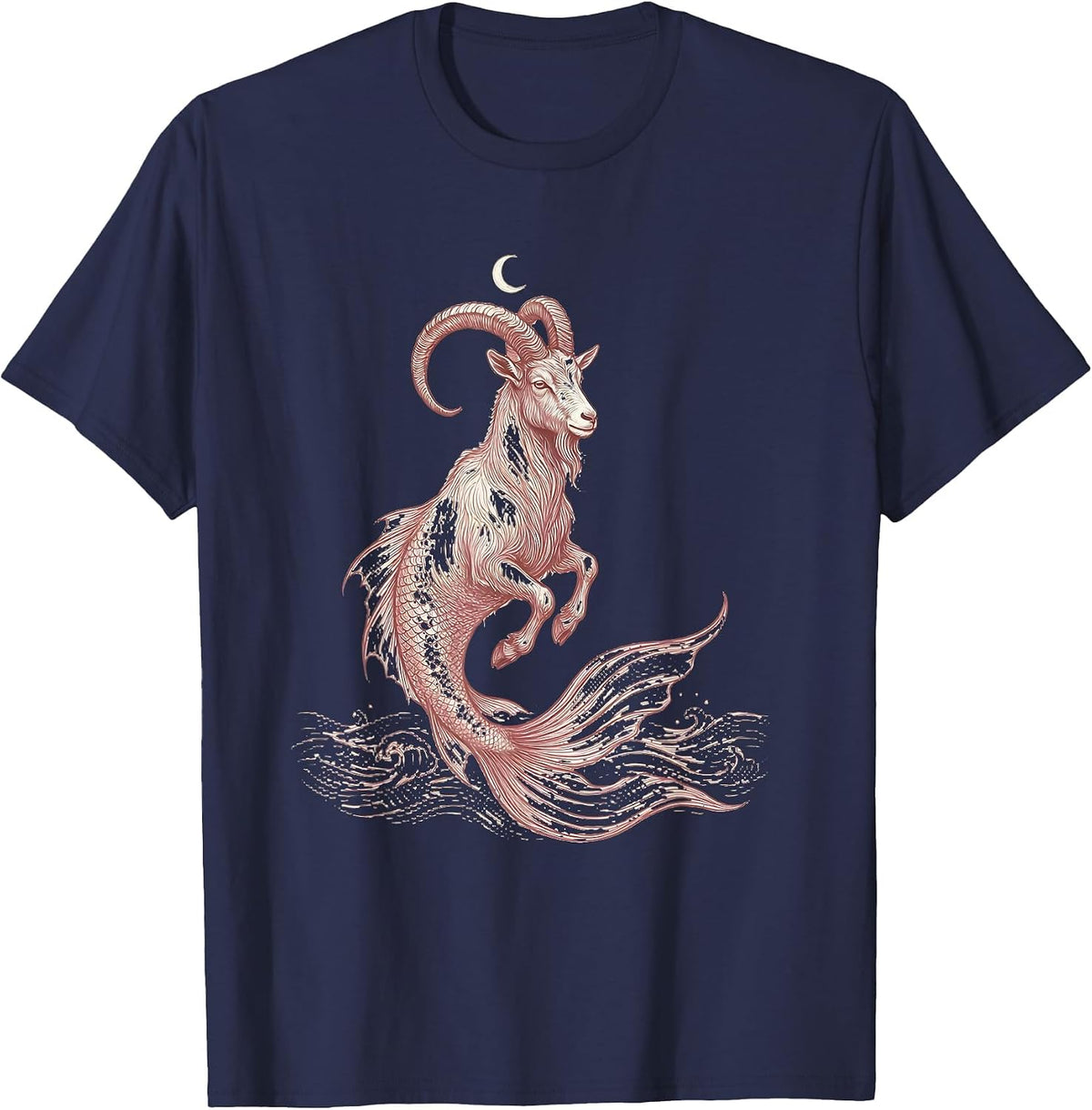 Capricorn Sea-Goat Rising Ocean Waves Zodiac T-Shirt - Navy Blue