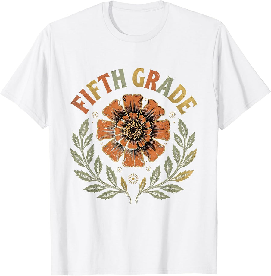 Men's Fifth Grade Boho Folk Floral Back To School Teacher Gift T-Shirt - White