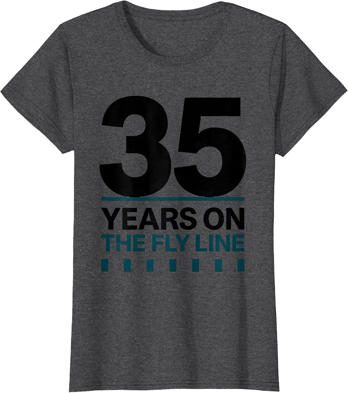 Women's 35 Years On The Fly Line Funny Old Man Hobby Humor T-Shirt - Dark Heather Grey