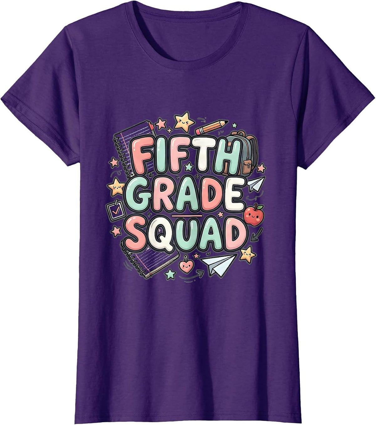 Women's Fifth Grade Squad Kawaii Doodle Back to School Teacher T-Shirt - Purple