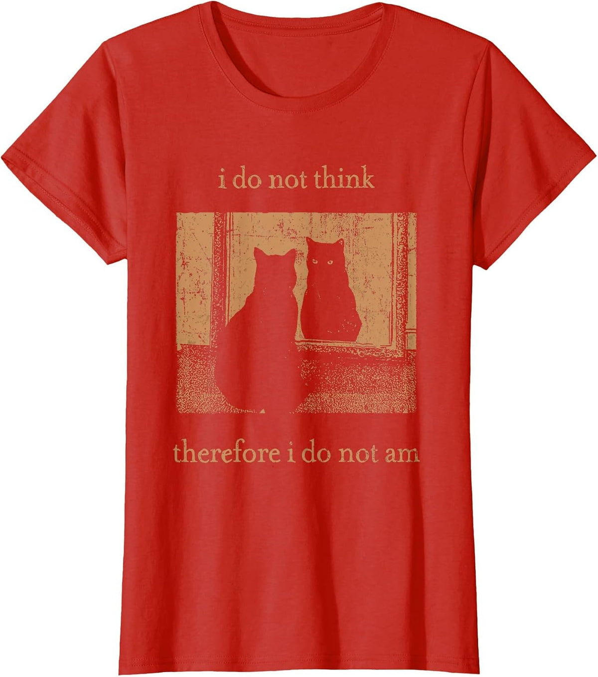 I Do Not Think Therefore I Do Not Am Retro Goth Funny Cat T-Shirt - Red