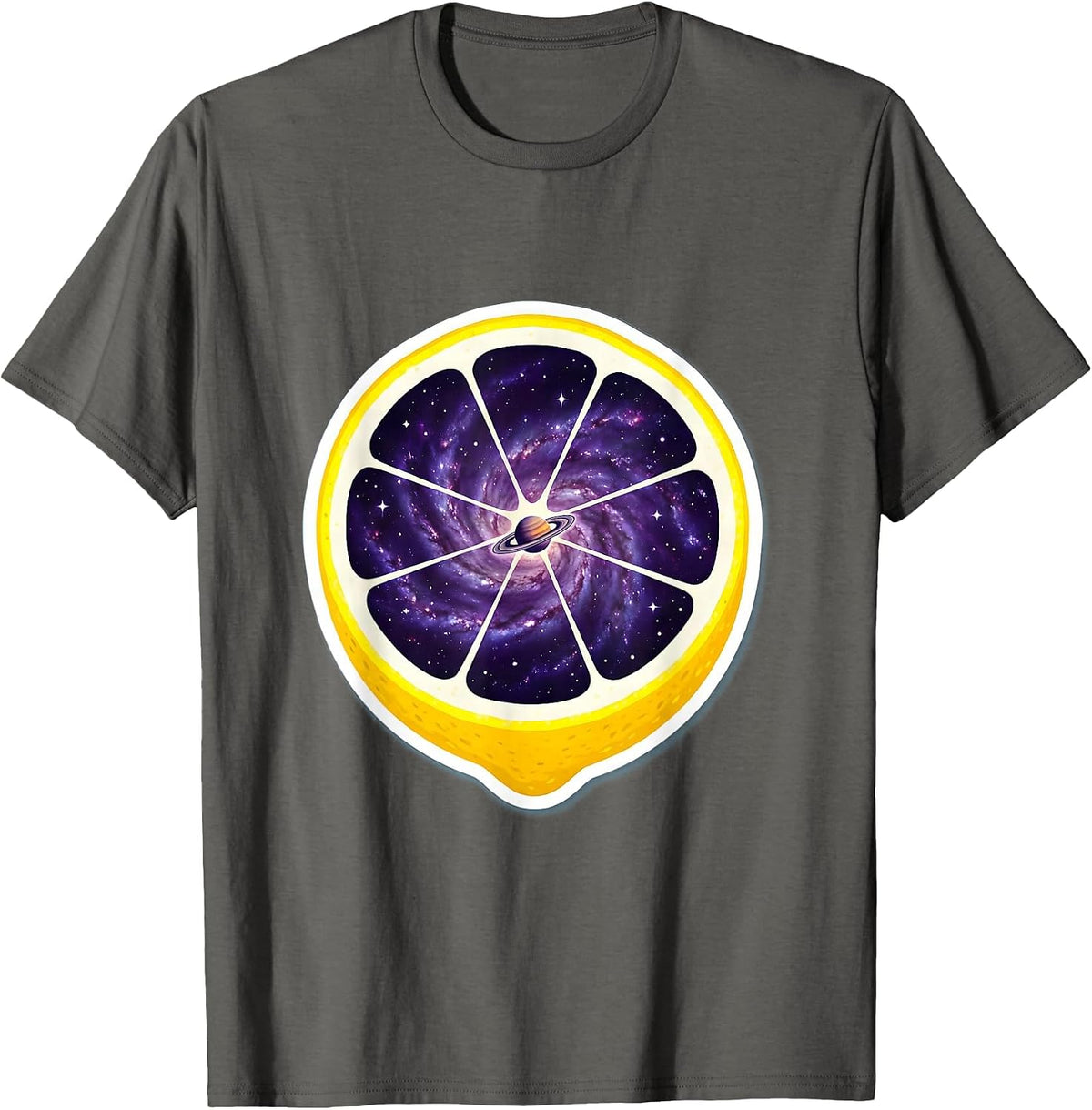 Men's Cosmic Lemon Galaxy Universe Fruit Art T-Shirt - Asphalt Grey