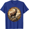 Goat in Lederhosen Rocky Hillside Illustration T-Shirt - Royal Blue
