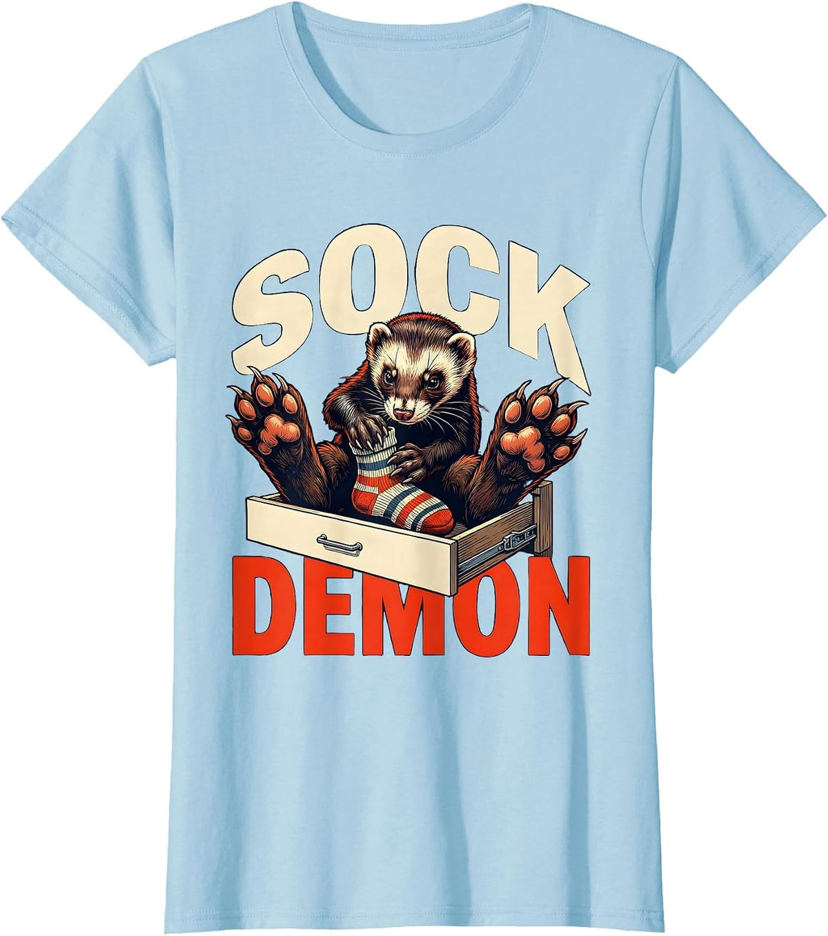 Women's Sock Demon Funny Ferret Lover Gift T-Shirt - Baby Blue