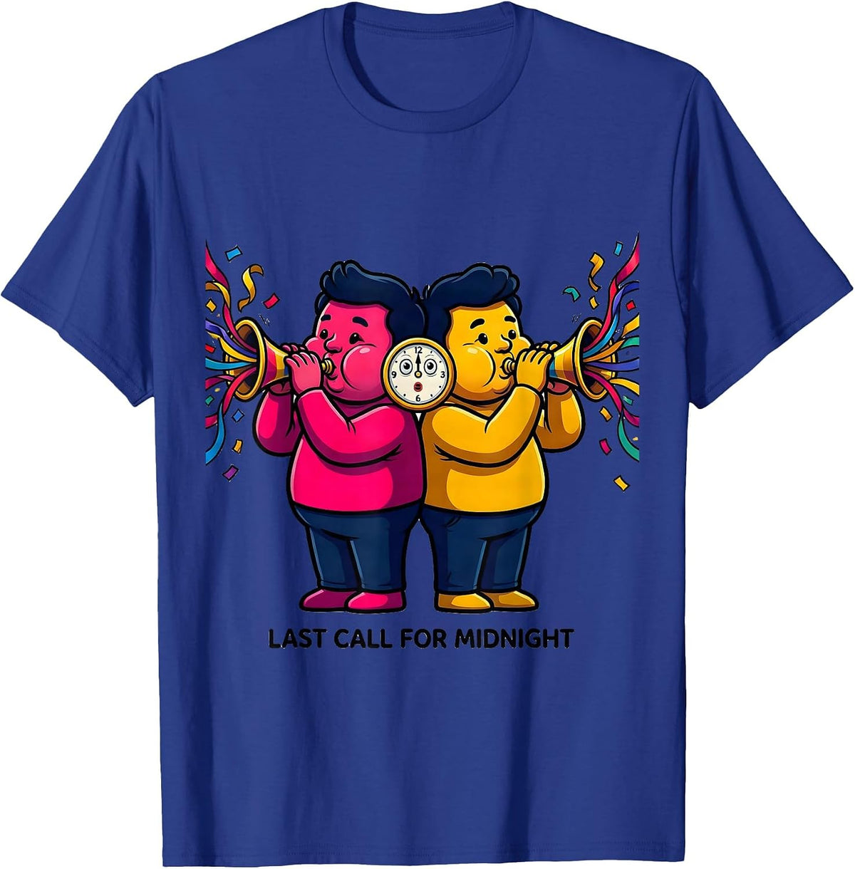 Last Call For Midnight Cartoon Whimsical Party Countdown T-Shirt - Royal Blue