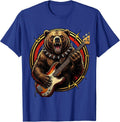 Rock Bear Bass Guitar Spiked Collar Graphic Tee T-Shirt - Royal Blue