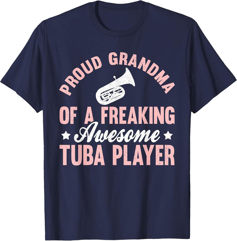 Tuba Player Marching Band Grandma T-Shirt - Navy Blue