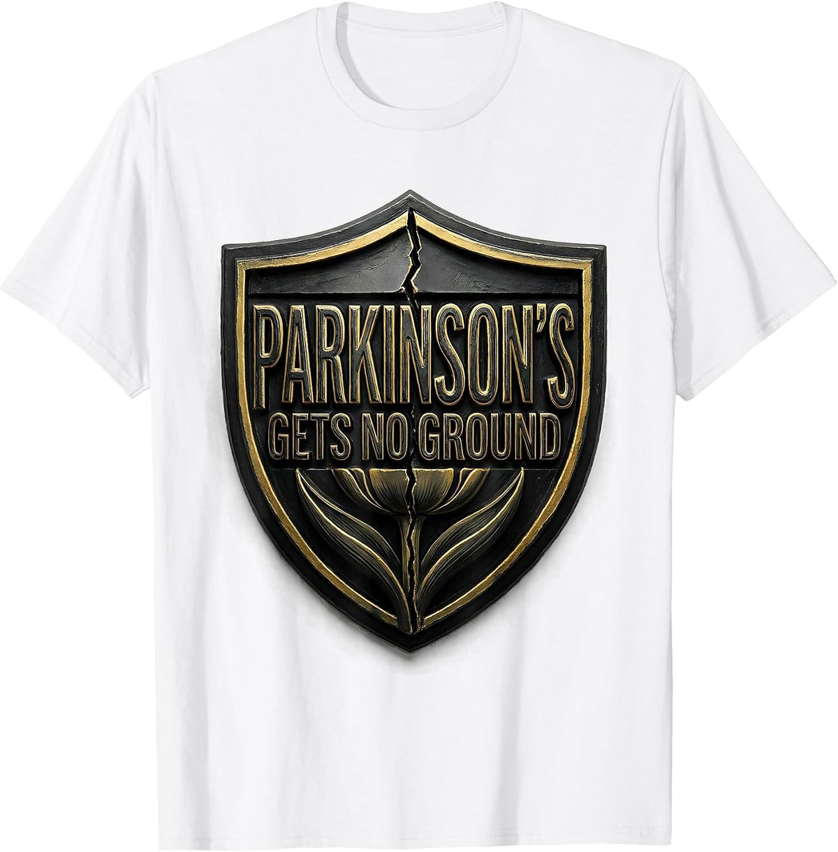 Men's Parkinson's Gets No Ground Defiant Awareness Support Ribbon T-Shirt - White
