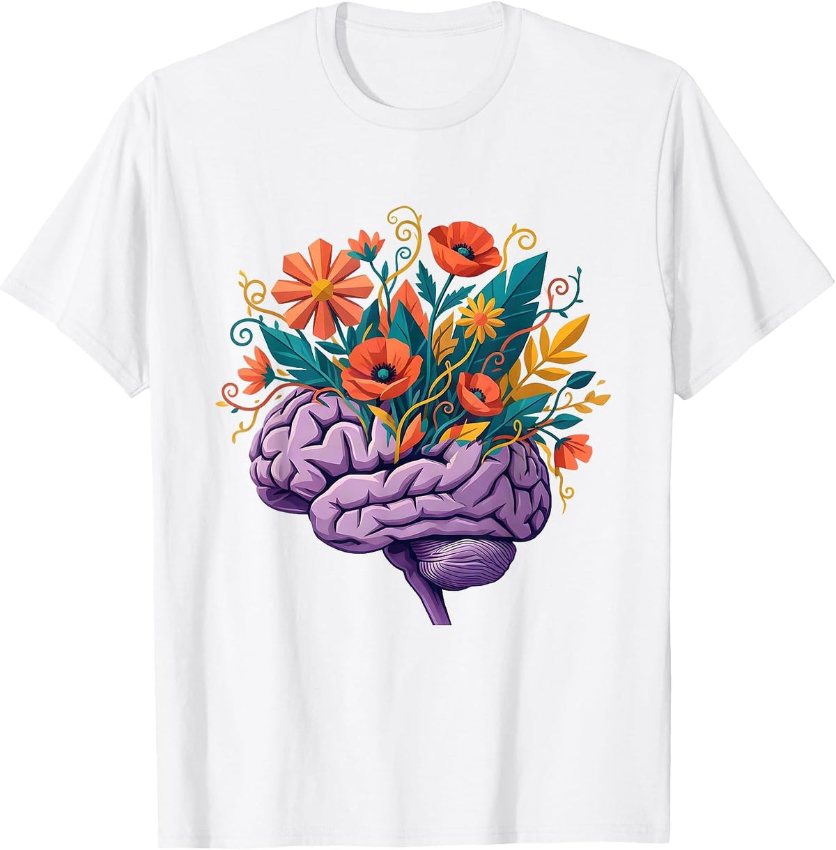 Men's Autism Awareness Brain Blooming Wildflowers Art T-Shirt - White