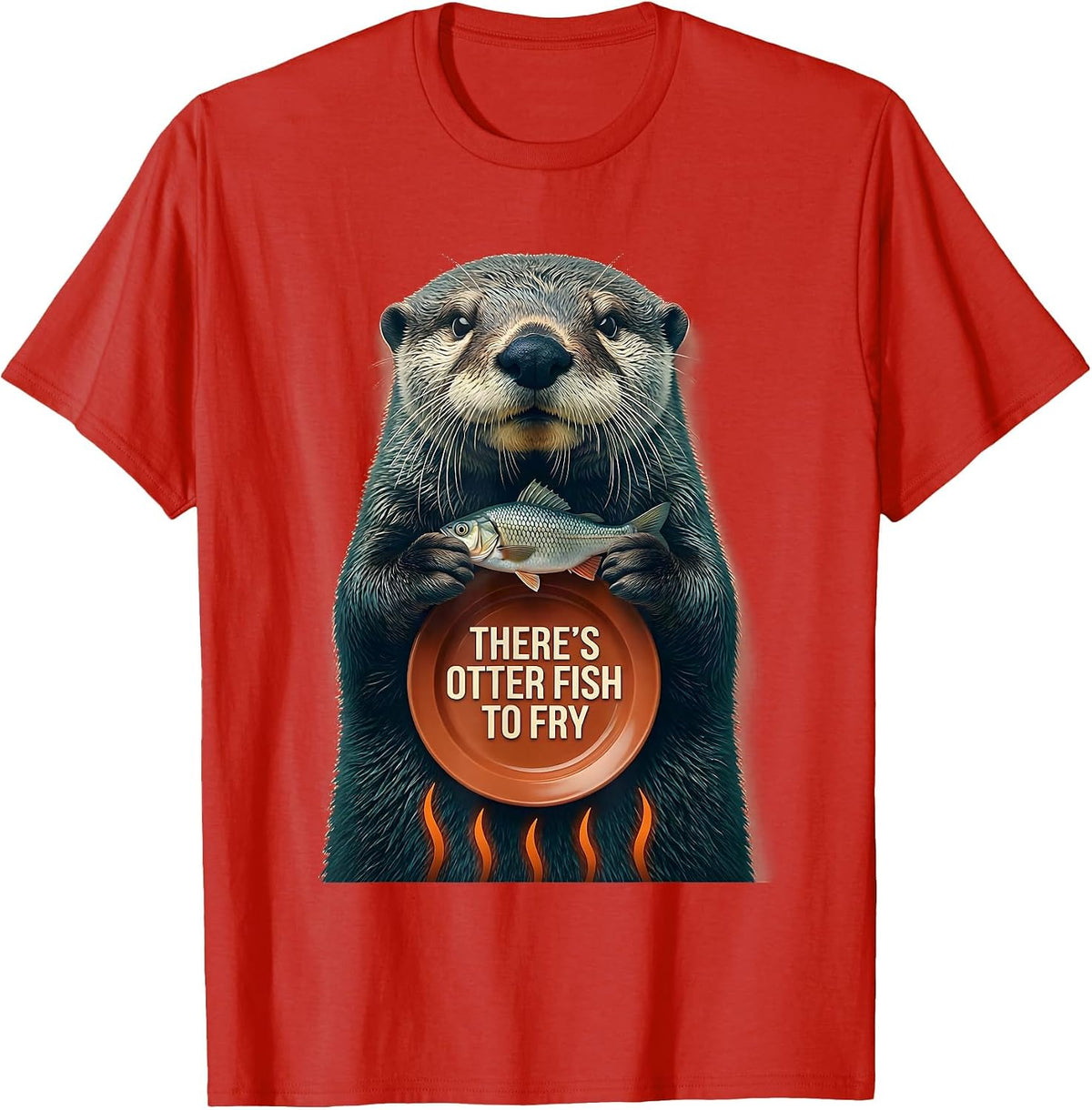 Men's There's Otter Fish To Fry Paper Cutout Cute Otter Lover T-Shirt - Red