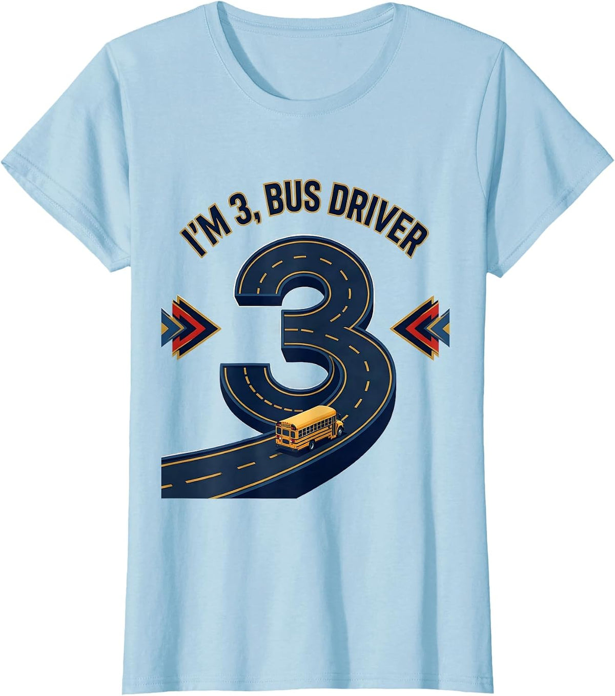 Women's I'm 3 Bus Driver Sports Boys Birthday Party Vehicle Theme T-Shirt - Baby Blue