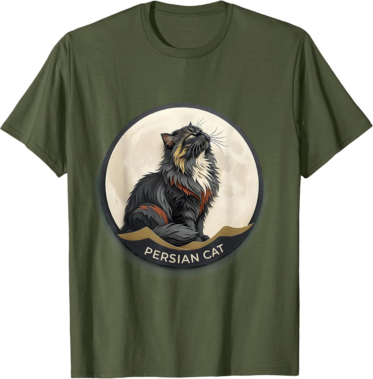 Persian Cat Whimsical Nostalgic Fantasy Breed Portrait T-Shirt - Olive Green