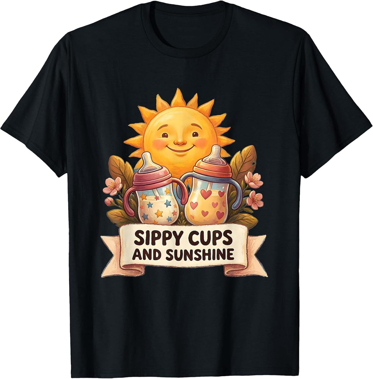 Men's Sippy Cups and Sunshine Daycare Teacher Design T-Shirt - Black