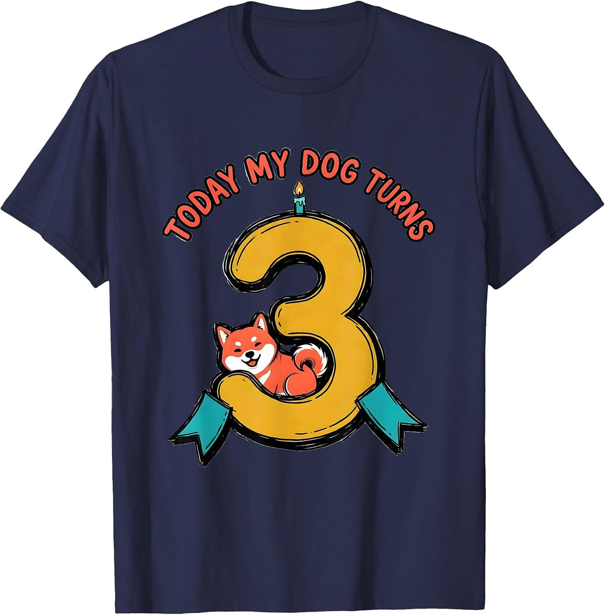 Men's Today My Dog Turns 3 Funny Dog Birthday Party Outfit T-Shirt - Navy Blue