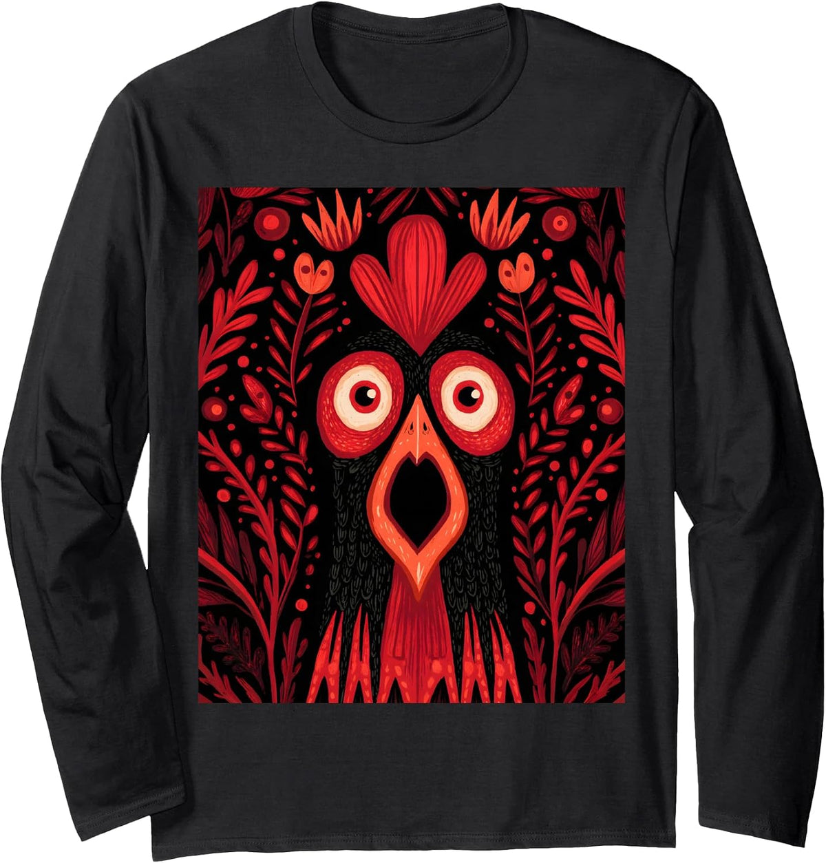 Scary Rooster Face Funny Floral Vintage Halloween Costume Long Sleeve T-Shirt - As Pictured