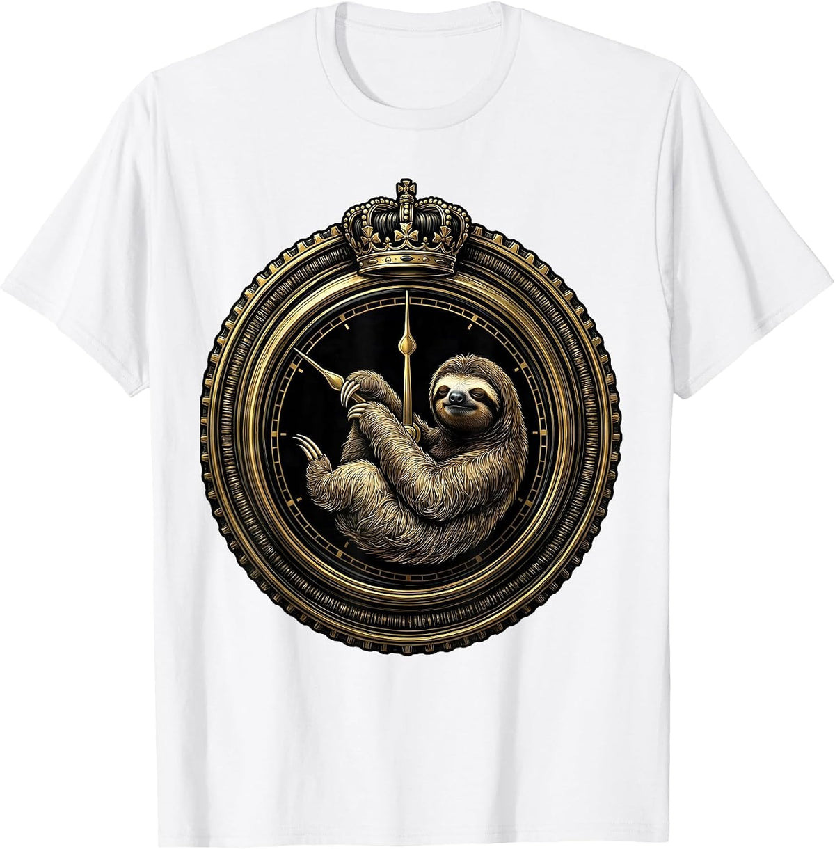 Men's Lazy Sloth Hanging From Midnight Clock Hands T-Shirt - White