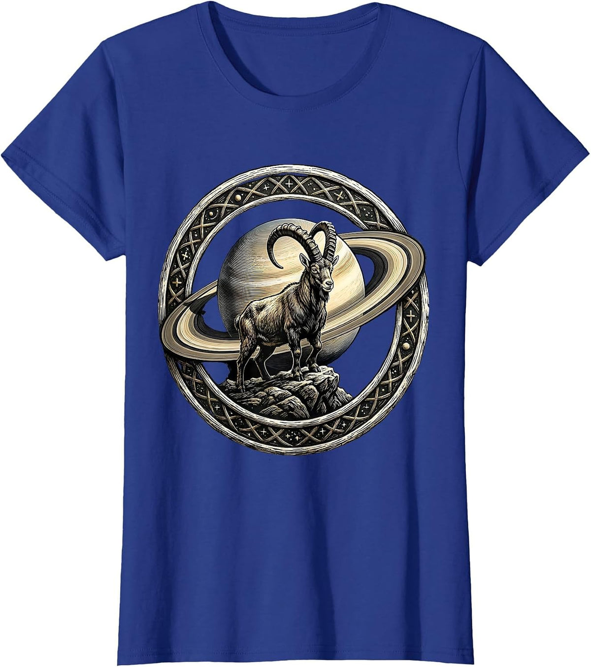 Women's Capricorn Goat Silhouette Saturn Zodiac Design T-Shirt - Royal Blue