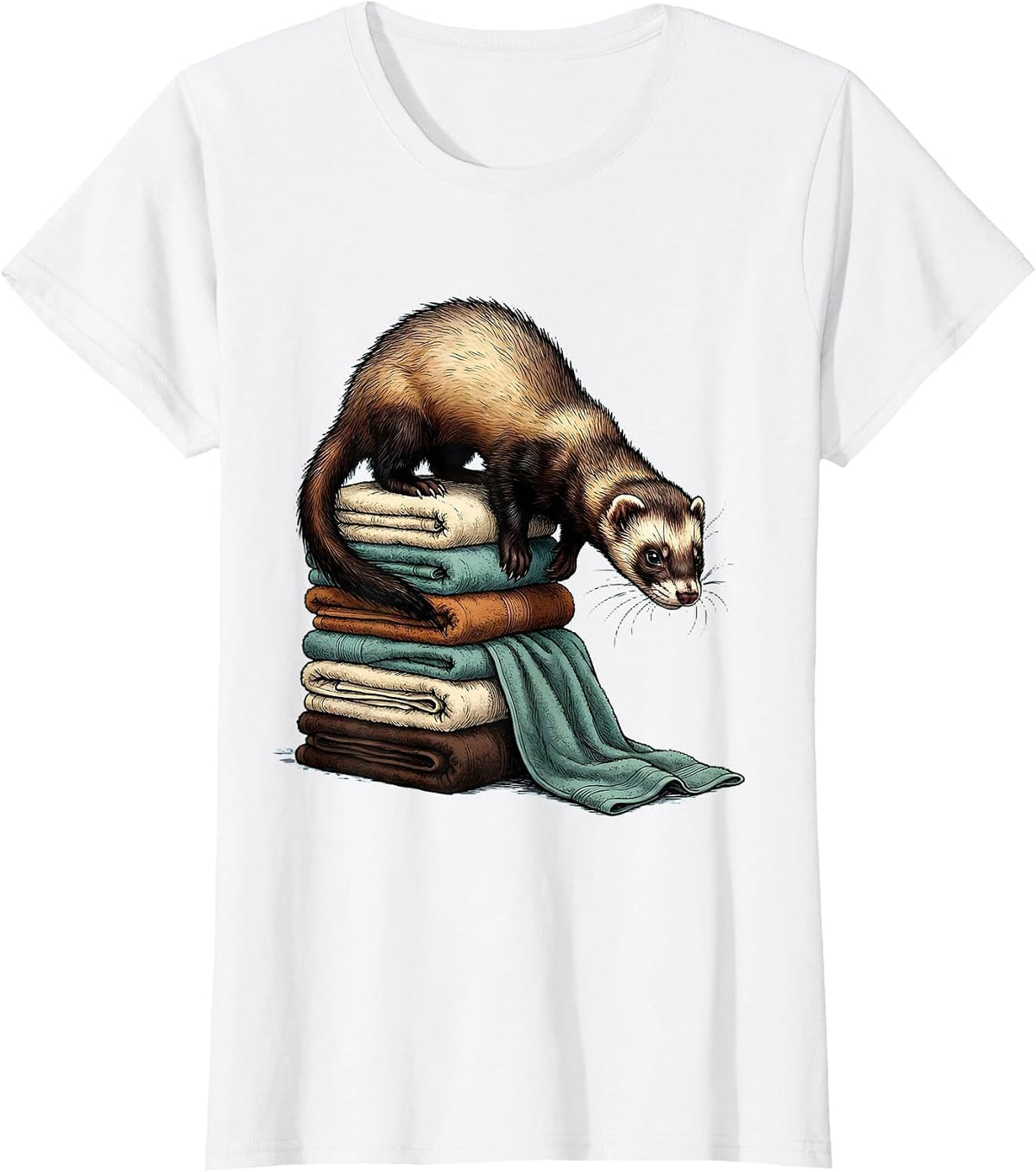Women's Masked Ferret Breaking Towels Funny Ferret Lover Humor T-Shirt - White