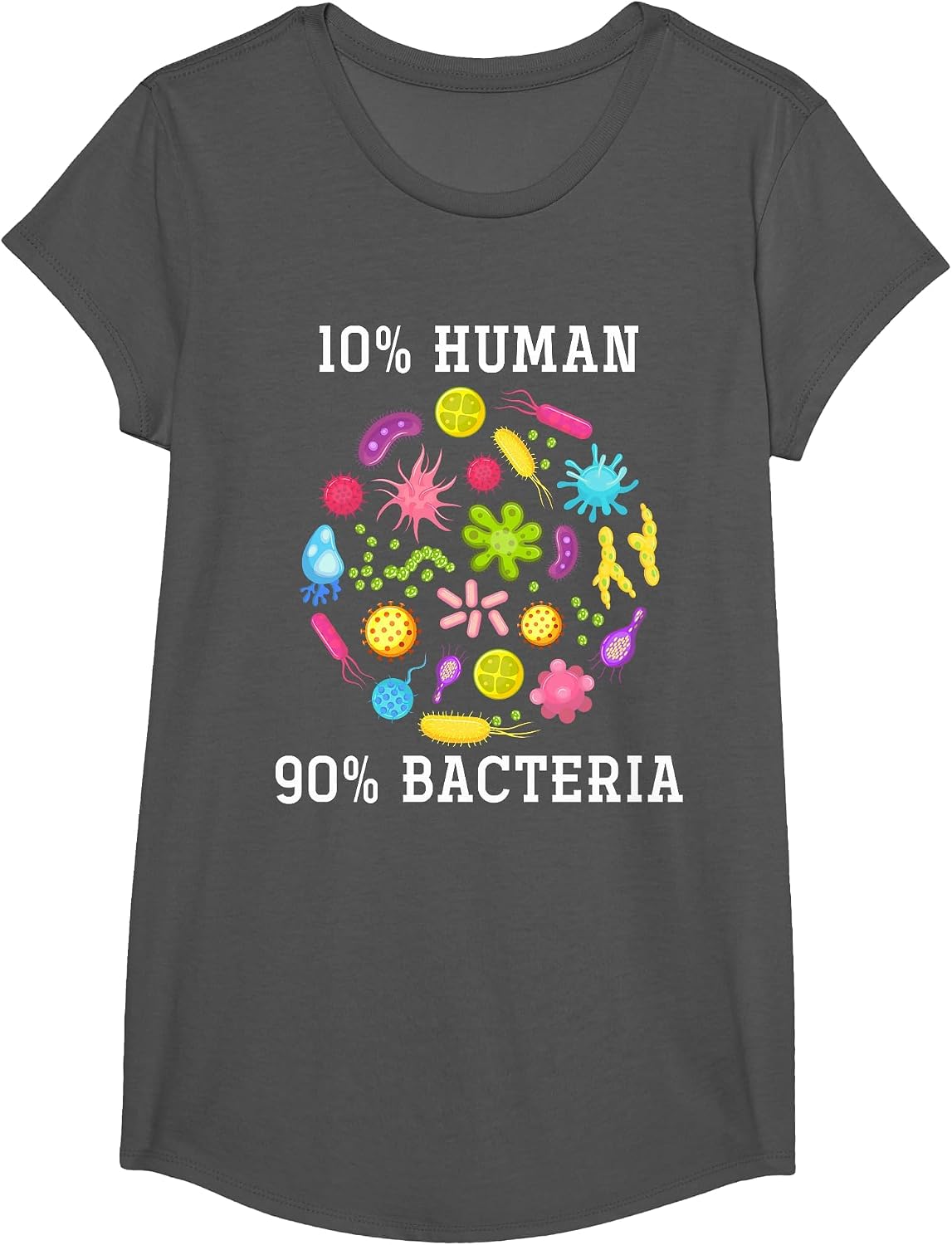 10% Human 90% Bacteria Biology T-Shirt - Girls Asphalt Grey